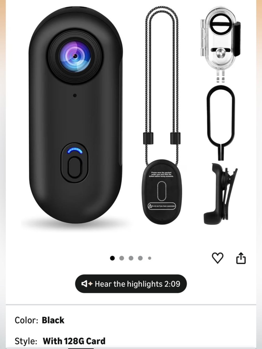 Amazon Black Mini HD Action Camera with Accessories